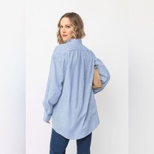 Stafford Wrinklefree Unisex Blue/White Oversized Oxford Buttondown, XL